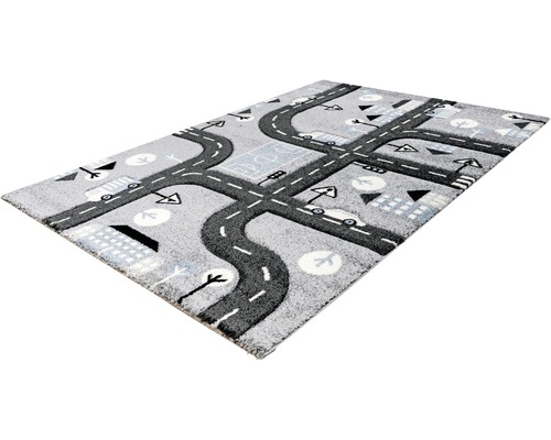 Grauer Kinderteppich mit Strassenmuster