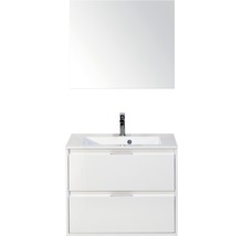 Badmöbel-Set Sanox Porto BxHxT 70 x 170 x 50 cm Frontfarbe weiß hochglanz mit Waschtisch Mineralguss weiß und Waschtischunterschrank Waschtisch Spiegel