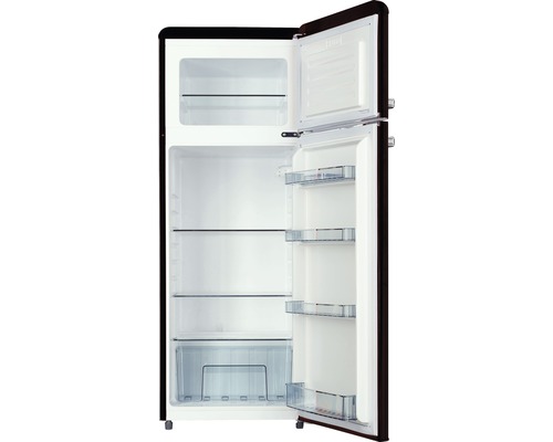 Réfrigérateur rétro avec porte ouverte pour voir l''intérieur