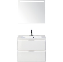 Badmöbel-Set Sanox Porto BxHxT 70 x 170 x 50 cm Frontfarbe weiß hochglanz mit Waschtisch Mineralguss weiß und Waschtischunterschrank Waschtisch Spiegel mit LED-Beleuchtung