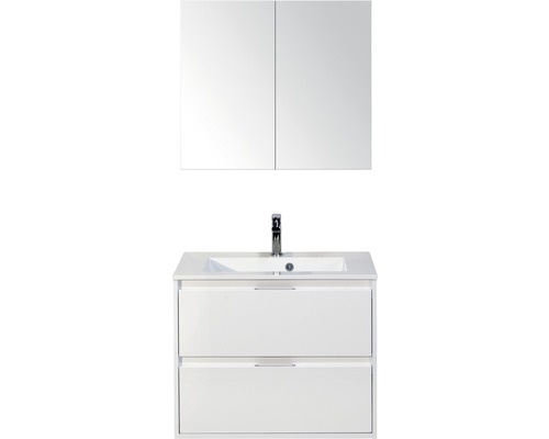 Set de meubles de salle de bains Sanox Porto lxhxp 70 x 170 x 50 cm couleur de façade blanc haute brillance avec vasque en fonte minérale blanc