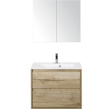 Badmöbel-Set Sanox Porto BxHxT 70 x 170 x 50 cm Frontfarbe eiche natur mit Waschtisch Mineralguss weiß
