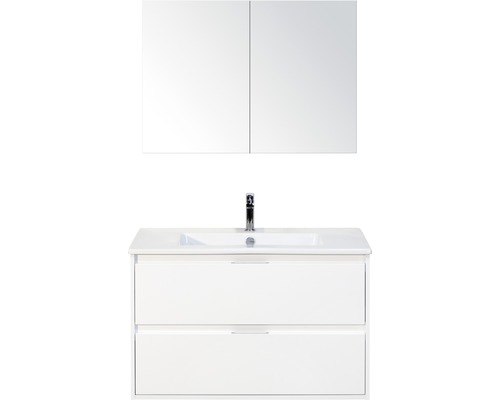 Badmöbel-Set Sanox Porto BxHxT 91 x 170 x 51 cm Frontfarbe weiß hochglanz mit Waschtisch Keramik weiß