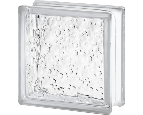 Glasbaustein Regentropfen weiß 19 cm x 19 cm x 8 cm Klarglas-Glasbaustein mit Blasenstruktur