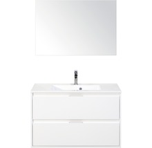 Badmöbel-Set Sanox Porto BxHxT 90 x 170 x 50 cm Frontfarbe weiß hochglanz mit Waschtisch Mineralguss weiß und Waschtischunterschrank Waschtisch Spiegel