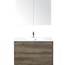 Badmöbel-Set Sanox Porto BxHxT 90 x 170 x 50 cm Frontfarbe nebraska oak mit Waschtisch Mineralguss weiß