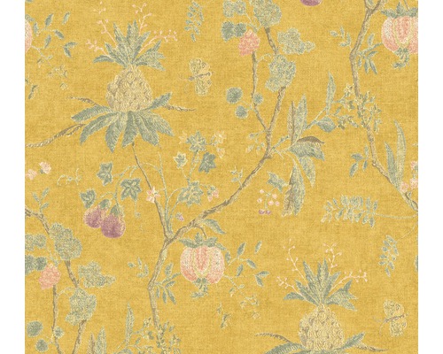 Vliestapete 36719-4 Paradise Garden Floral senf Tapete mit Ananas- und Fruchtmuster