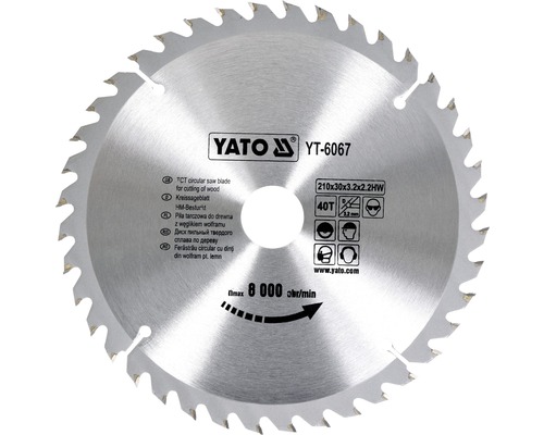 Lame de scie circulaire Yato avec carbure de tungstène, 210x30x3,2x2,2 mm, 40 dents