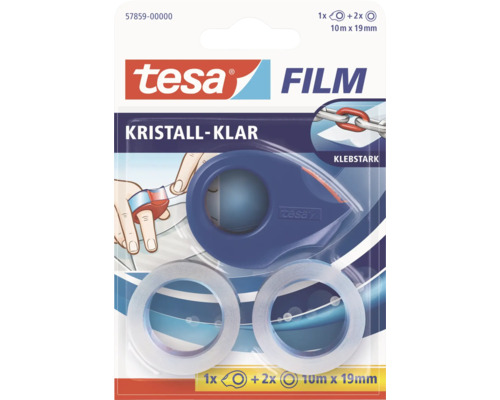 Bande adhésive tesafilm transparente 2 rouleaux 10 x 19 mm avec dérouleur manuel Tesa Film, rouleau de ruban adhésif transparent avec dévidoir, 10 mètres sur 19 millimètres, pack de trois