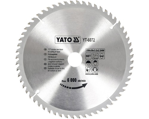 Lame de scie circulaire Yato pour la coupe du bois, 250x30x3.2x2.2 millimètres