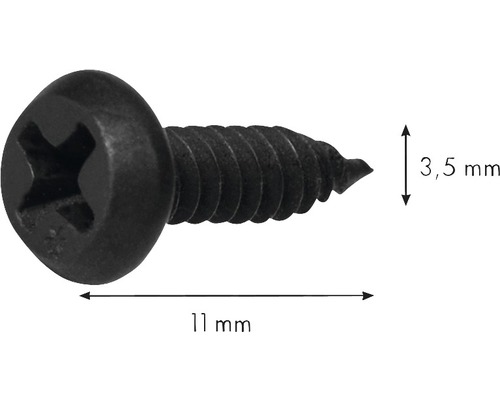 Vis à tôle Knauf LN avec pointe 3,5 mm x 11 mm paquet = 1000 pces Une vis à tôle noire de 11 millimètres avec un diamètre de 3,5 millimètres.