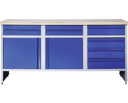 Établi Industrial B 5.0 1770 x 880 x 700 mm 2 portes 8 tiroirs gris/bleu