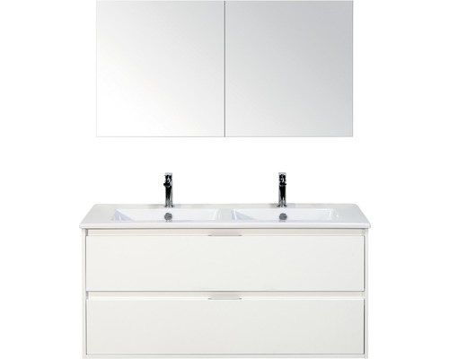 Set de meubles de salle de bains Sanox Porto lxhxp 121 x 170 x 51 cm couleur de façade blanc haute brillance avec vasque céramique blanc