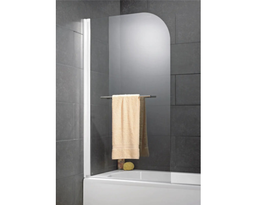 Badewannenaufsatz aus Glas mit Handtuchhalter montiert über einer Badewanne