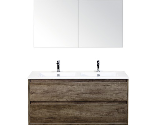 Set de meubles de salle de bains Sanox Porto lxhxp 121 x 170 x 51 cm couleur de façade nebraska oak avec vasque céramique blanc