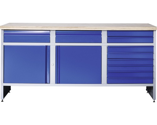 Établi Industrial B 6.2 1770 x 880 x 700 mm 2 portes 10 tiroirs gris/bleu
