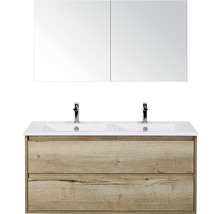 Badmöbelset 3-teilig Doppelbadmöbel Sanox Porto BxHxT 121 x 170 x 51 cm Frontfarbe eiche natur mit Waschtisch Keramik weiß 84730227
