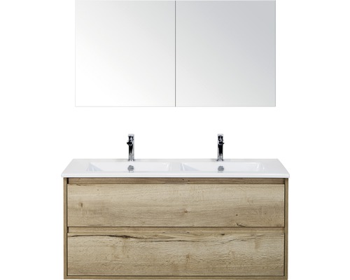 Set de meubles de salle de bains Sanox Porto lxhxp 121 x 170 x 51 cm couleur de façade chêne naturel avec vasque céramique blanc