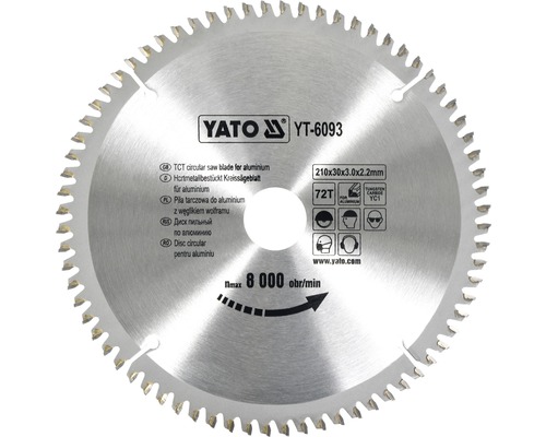 Lame de scie circulaire Yato pour aluminium, 210x30x3,0x2,2 millimètres