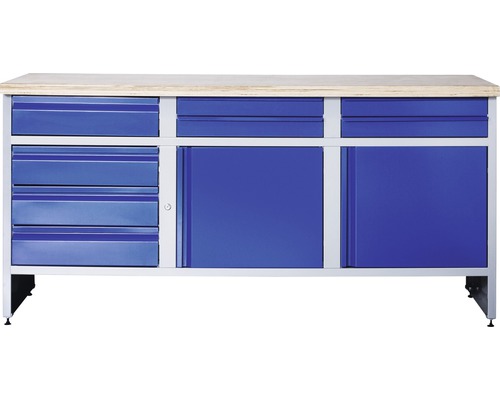 Établi Industrial B 5.2 1770 x 880 x 700 mm 2 portes 7 tiroirs 1 tiroir gris/bleu-0
