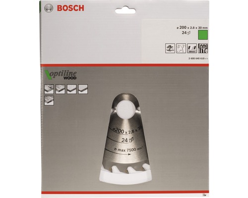 Lame de scie circulaire Bosch Optiline Wood, 200 x 2,8 x 30 millimètres, 24 dents