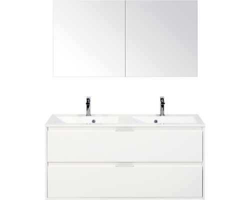 Set de meubles de salle de bains Sanox Porto lxhxp 120 x 170 x 50 cm couleur de façade blanc haute brillance avec vasque en fonte minérale blanc
