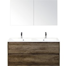 Badmöbelset 3-teilig Doppelbadmöbel Sanox Porto BxHxT 120 x 170 x 50 cm Frontfarbe nebraska oak mit Waschtisch Mineralguss weiß 84730824