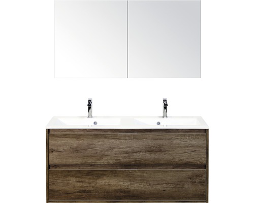 Set de meubles de salle de bains Sanox Porto lxhxp 120 x 170 x 50 cm couleur de façade nebraska oak avec vasque en fonte minérale blanc