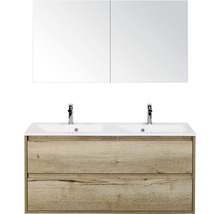 Badmöbelset 3-teilig Doppelbadmöbel Sanox Porto BxHxT 120 x 170 x 50 cm Frontfarbe eiche natur mit Waschtisch Mineralguss weiß 84730827