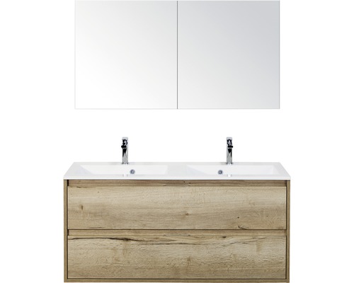 Set de meubles de salle de bains Sanox Porto lxhxp 120 x 170 x 50 cm couleur de façade chêne naturel avec vasque en fonte minérale blanc