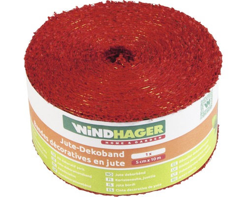 Rolle rotes Jute-Dekoband, 5 cm x 10 m