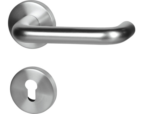Poignée sur rosace cylindre profilé (72 mm) Ursula alu F1, 2 poignées Poignée de porte en acier inoxydable avec rosette à clé pour portes intérieures