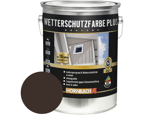 Peinture pour bois HORNBACH anti-intempéries Plus marron foncé 5 l