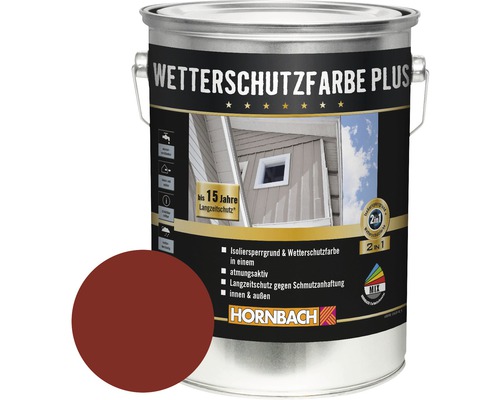 Peinture pour bois HORNBACH anti-intempéries Plus rouge Suède 5 l