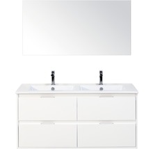 Badmöbel-Set Porto 120 cm mit Doppelwaschtisch Keramik 4 Schubladen und Spiegel weiß hochglanz