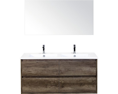 Badmöbel-Set Porto 120 cm mit Doppelwaschtisch Keramik 4 Schubladen Nebraska Nebraska Eiche und Spiegel Badmöbel-Set Porto 120 cm mit Doppelwaschtisch Keramik 4 Schubladen Nebraska Nebraska Eiche und Spiegel