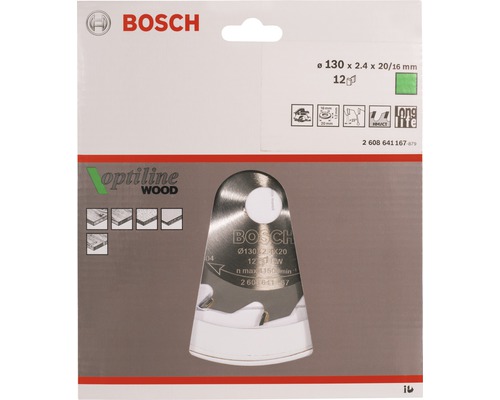 Logo Bosch Lame de scie circulaire Optiline Wood 130 x 2,4 x 20/16 millimètres