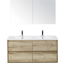 Badmöbelset 3-teilig Doppelbadmöbel Sanox Porto BxHxT 121 x 170 x 51 cm Frontfarbe eiche natur mit Waschtisch Keramik weiß 84731427