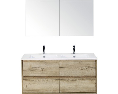 Set de meubles de salle de bains Sanox Porto lxhxp 121 x 170 x 51 cm couleur de façade chêne naturel avec vasque céramique blanc
