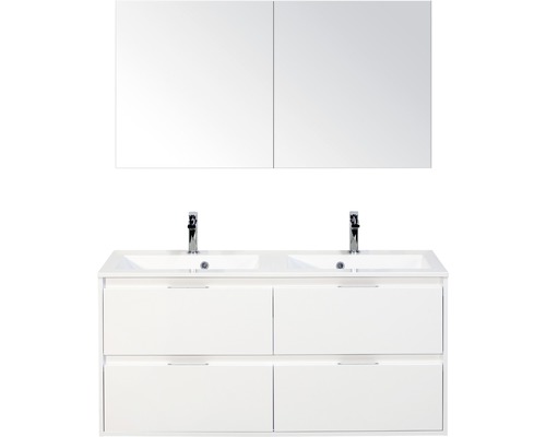 Set de meubles de salle de bains Sanox Porto lxhxp 120 x 170 x 50 cm couleur de façade blanc haute brillance avec vasque en fonte minérale blanc
