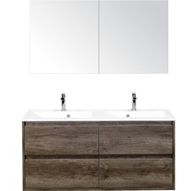Badmöbelset 3-teilig Doppelbadmöbel Sanox Porto BxHxT 120 x 170 x 50 cm Frontfarbe nebraska oak mit Waschtisch Mineralguss weiß 84732024