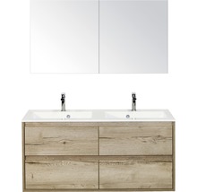 Badmöbelset 3-teilig Doppelbadmöbel Sanox Porto BxHxT 120 x 170 x 50 cm Frontfarbe eiche natur mit Waschtisch Mineralguss weiß 84732027
