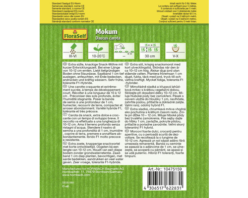 Paquet de graines FloraSelf carottes Mokum avec des informations sur la culture et la récolte