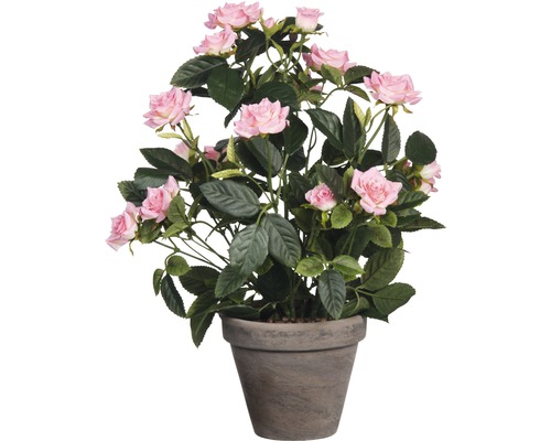 Fleur artificielle Rosier en pot, rose
