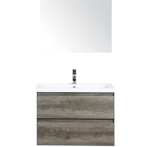 Meuble-lavabo avec miroir, meuble bas avec deux tiroirs et robinetterie