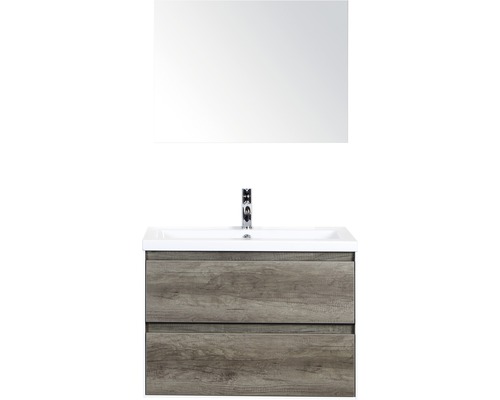 Set de meubles de salle de bains Sanox Evora lxhxp 81 x 170 x 45,5 cm couleur de façade nebraska oak avec vasque céramique blanc et meuble sous vasque vasque miroir