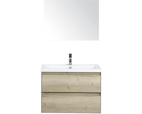 Set de meubles de salle de bains Sanox Evora lxhxp 81 x 170 x 45,5 cm couleur de façade chêne naturel avec vasque céramique blanc et meuble sous vasque vasque miroir