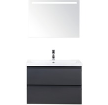 Badmöbel-Set Sanox Evora BxHxT 81 x 170 x 45,5 cm Frontfarbe anthrazit matt mit Waschtisch Keramik weiß und Waschtischunterschrank Waschtisch Spiegel mit LED-Beleuchtung-thumb-0