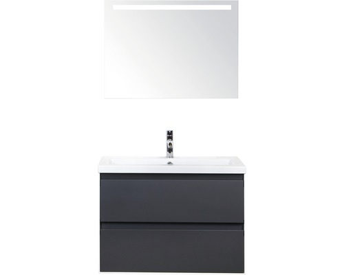 Badmöbel-Set Sanox Evora BxHxT 81 x 170 x 45,5 cm Frontfarbe anthrazit matt mit Waschtisch Keramik weiß und Waschtischunterschrank Waschtisch Spiegel mit LED-Beleuchtung-0