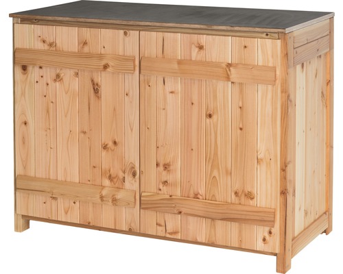 Gartenschrank/Outdoorküche Sideboard 2 Türen Typ 543 120 x 58 x 92 cm Douglasie Gartenschrank aus Holz mit zwei Türen und grauer Arbeitsplatte